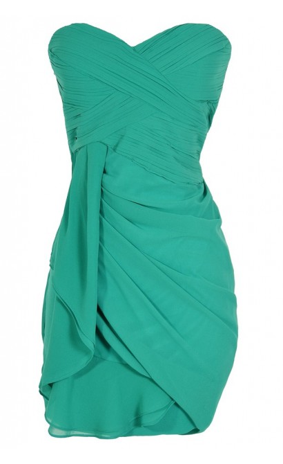 Dreaming of You Chiffon Drape Party Dress in Green by Minuet